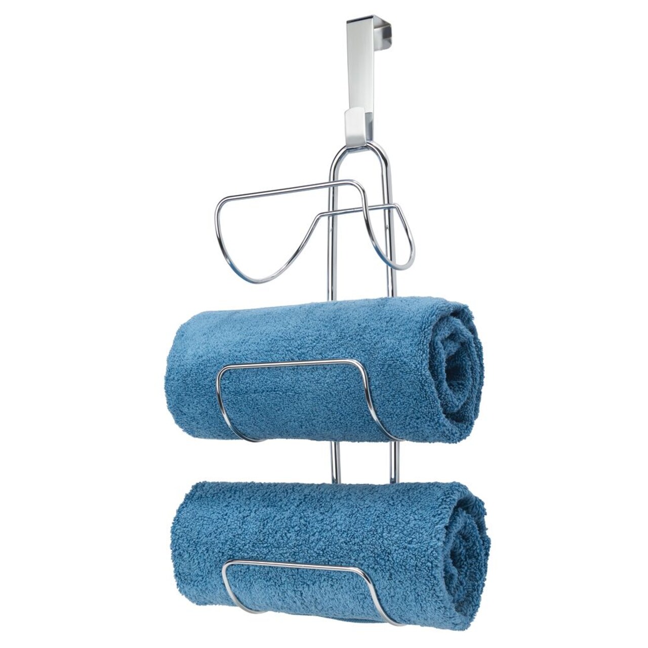 mDesign Metal Over Shower Door Towel Rack Storage Organizer, 3 Tiers